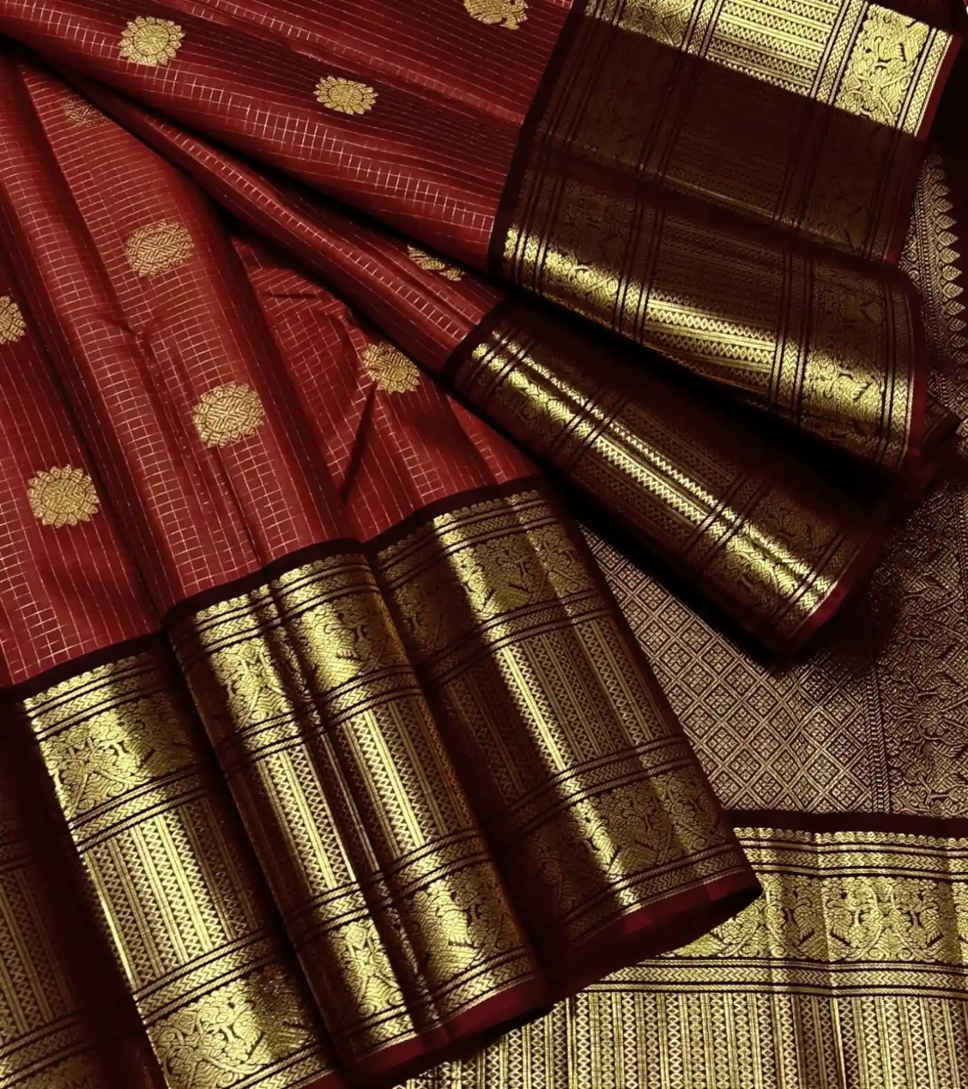 Brick Red & Antique Bronze Kanjivaram Saree